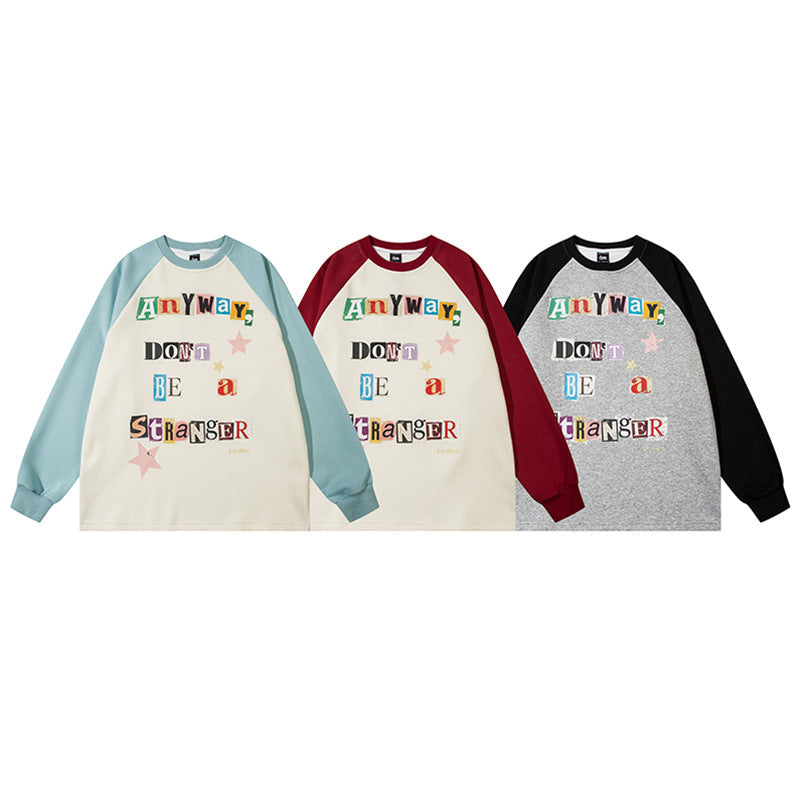 Men's Letters Multicolor Printing Autumn And Winter Couple Loose Long Sleeve Sweatershirt