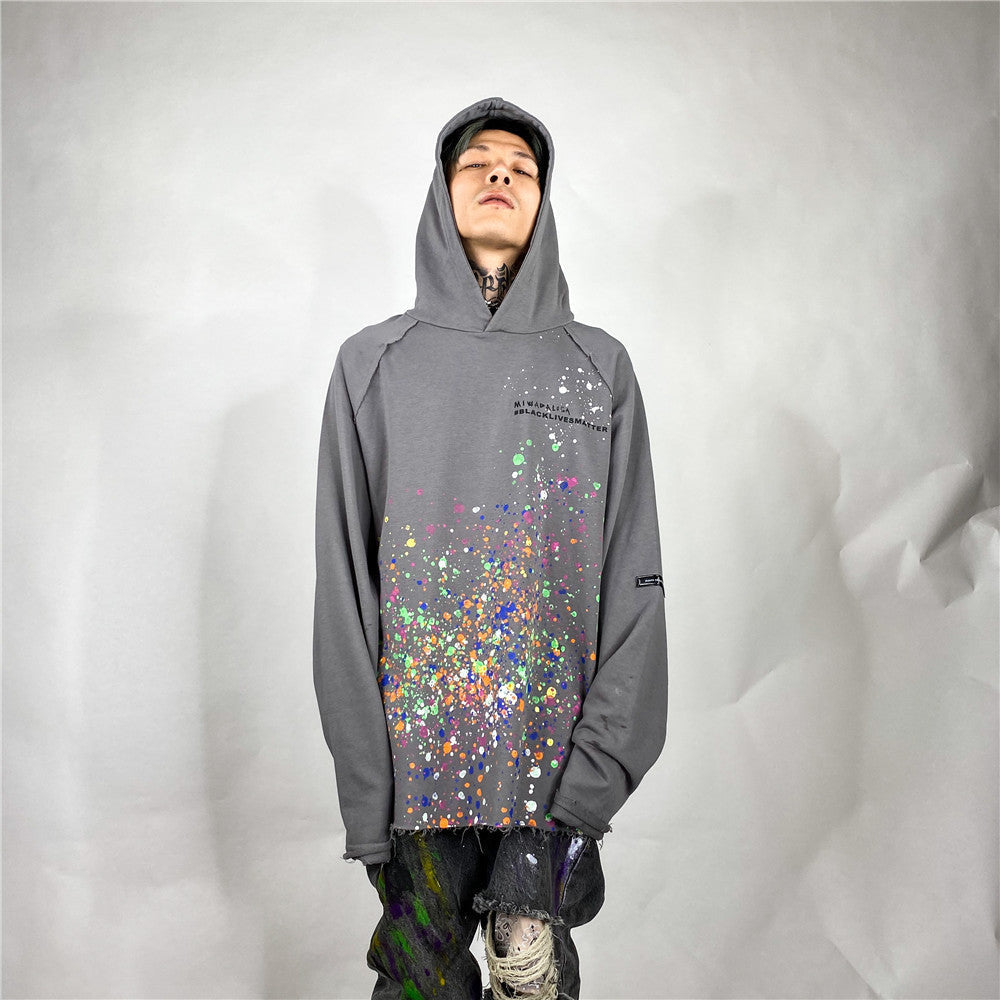 Ink Letter Printed Sweater Men's European and American Trendy Brand Hoodie