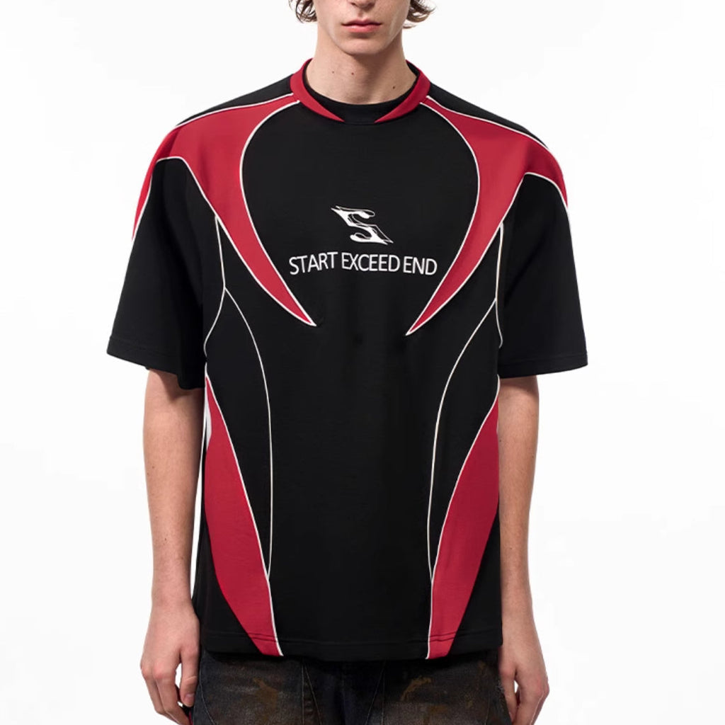 Letter Print Short-sleeve Men's Color Matching Sports Jersey T-shirt