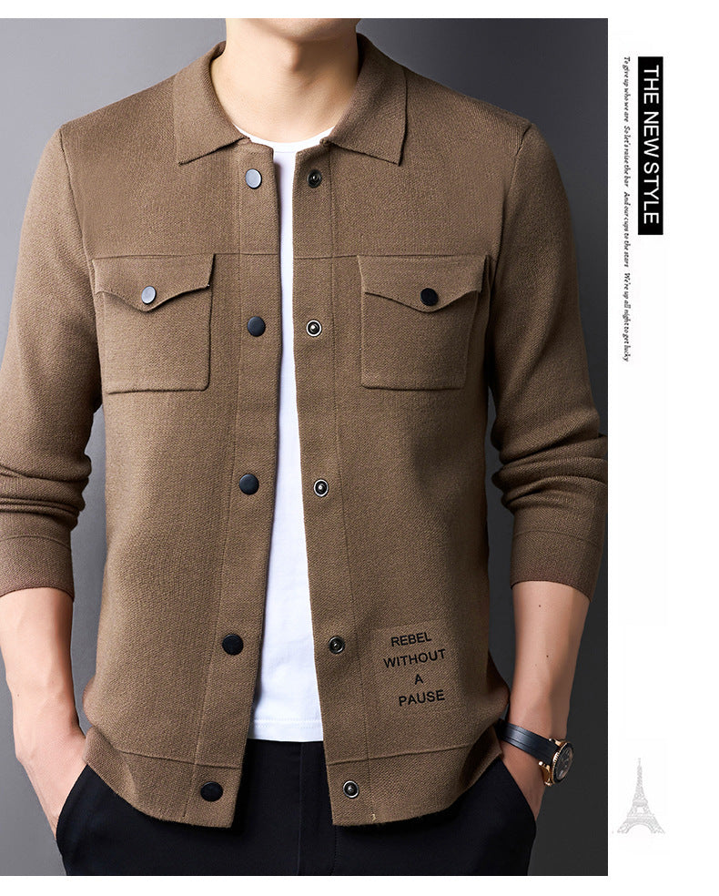 Youth Casual Autumn Men's Knitted Cardigan Real Pocket Sweater British Outer Tops