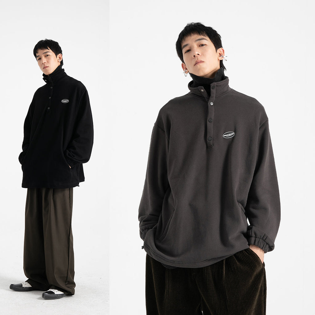 Loose and Thick Casual Retro Stand Collar Plus Velvet Pullover Sweater