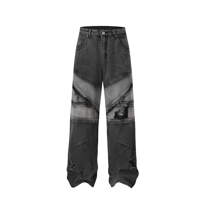 Men's New Clothes Real Shot American Street Fashion High Street Personality Denim Trousers