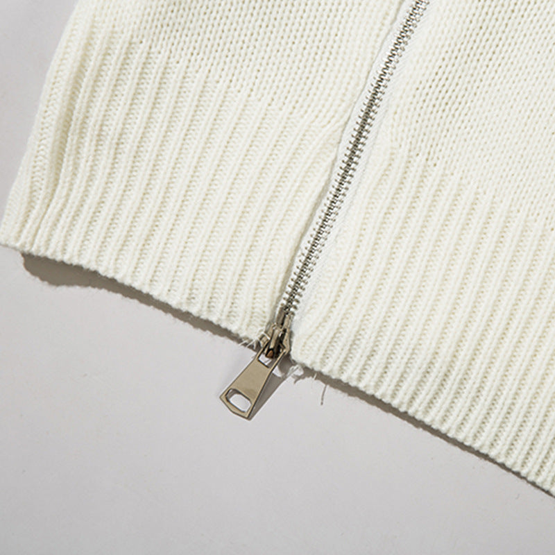 Men's High Street Niche Design Two-way Zipper Patchwork Round Neck Sweater