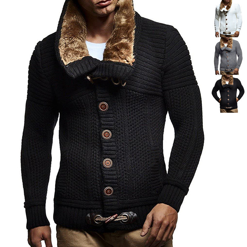 Simple Men's Solid Color Long-sleeved Knitted Jacket