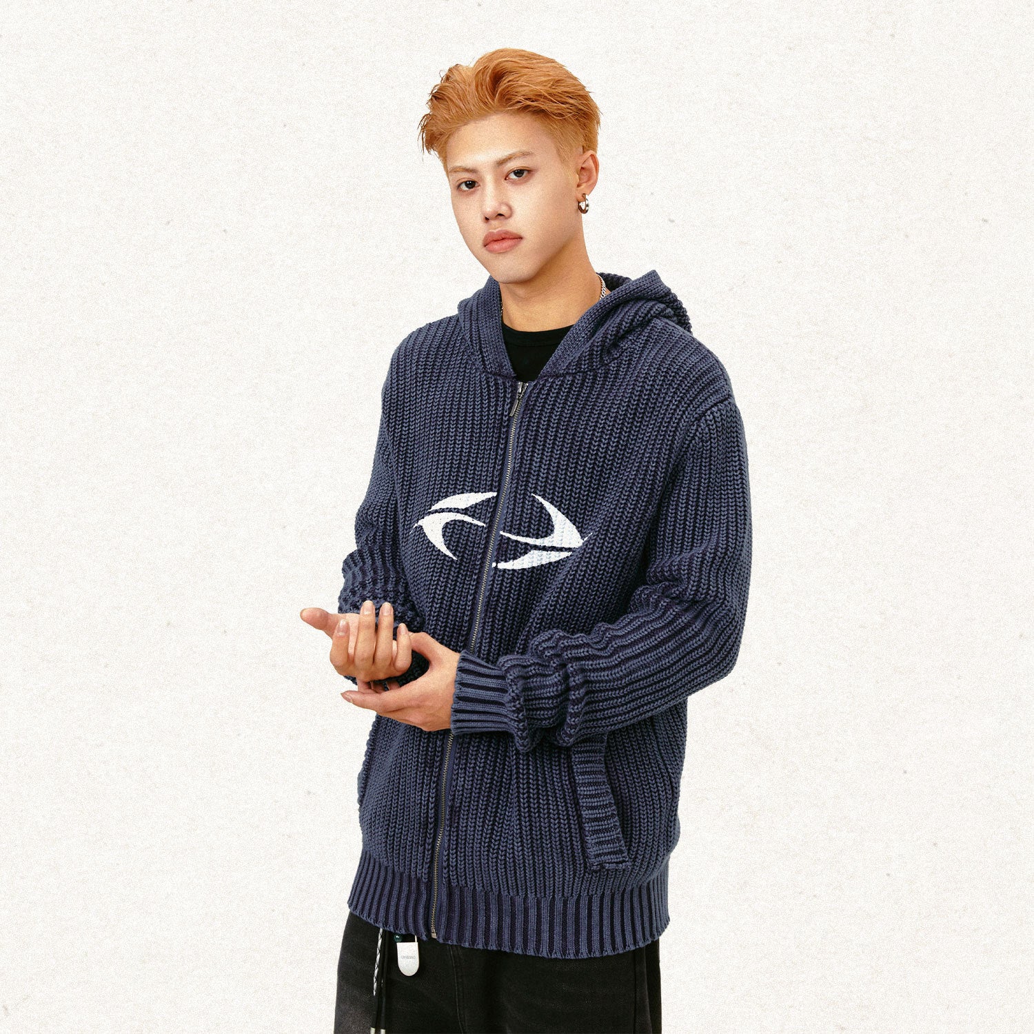 American Street Washed Distressed Printed Long-sleeved Hooded Sweater For Men And Women