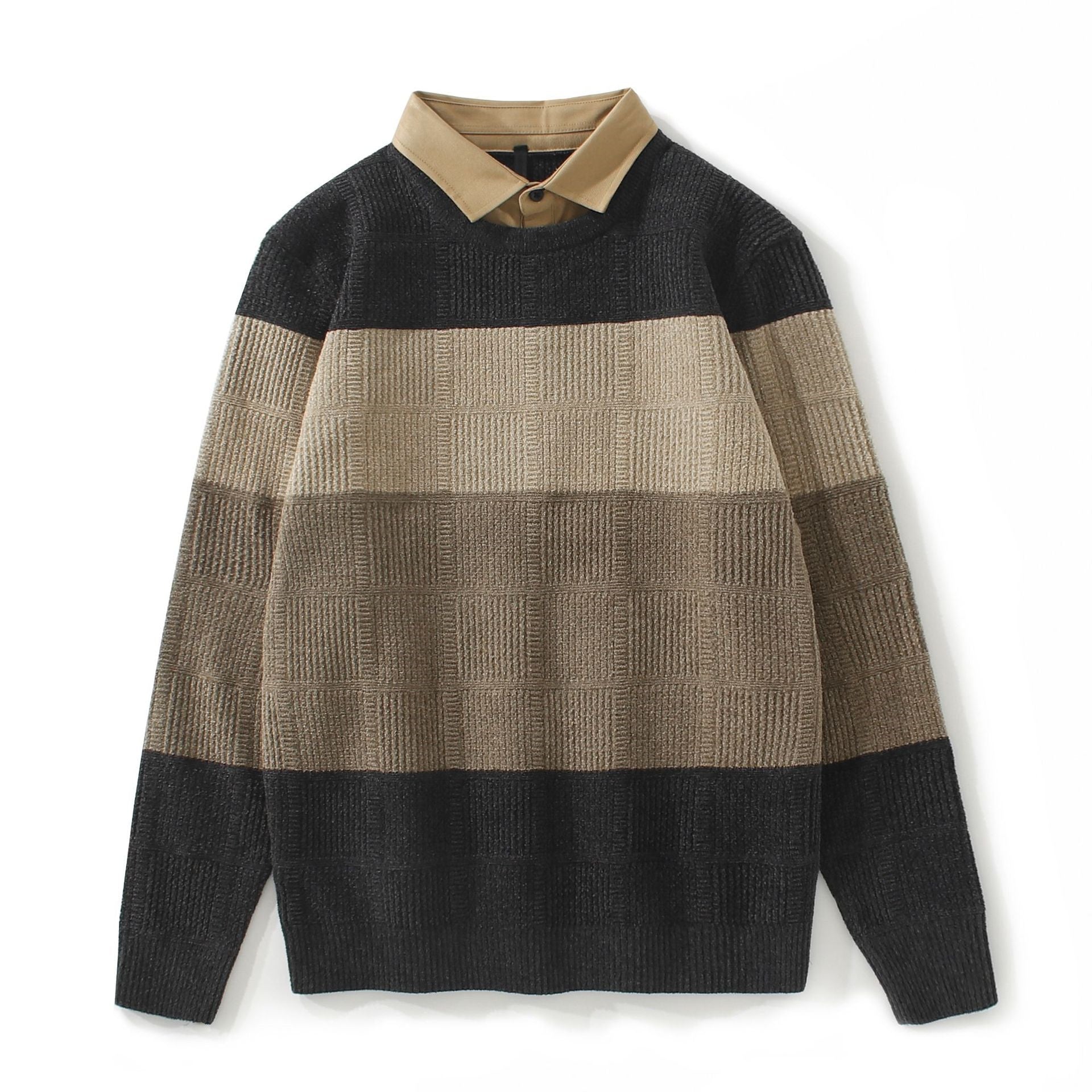 Men's Autumn And Winter Casual Striped Lapel Sweater