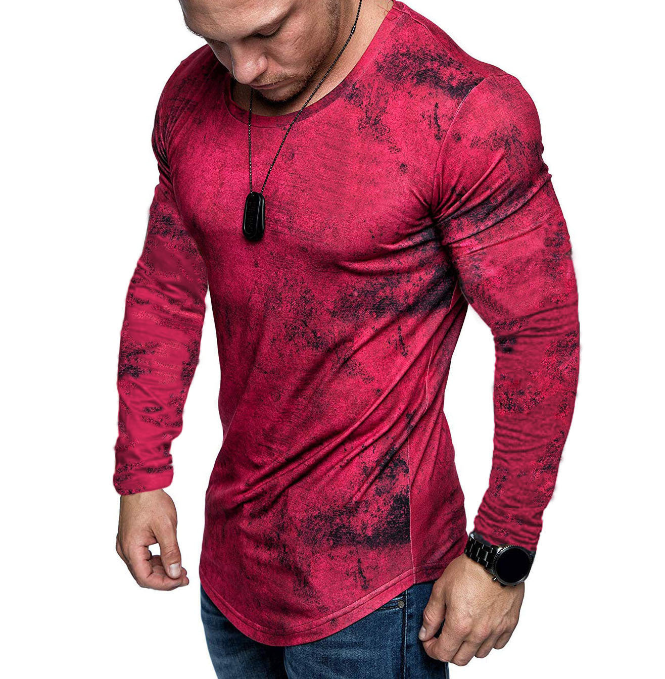 Tie-dye distressed round neck fitness t-shirt