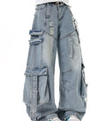 American Heavyweight Deconstructed Ribbon Cargo Jeans For Men And Women