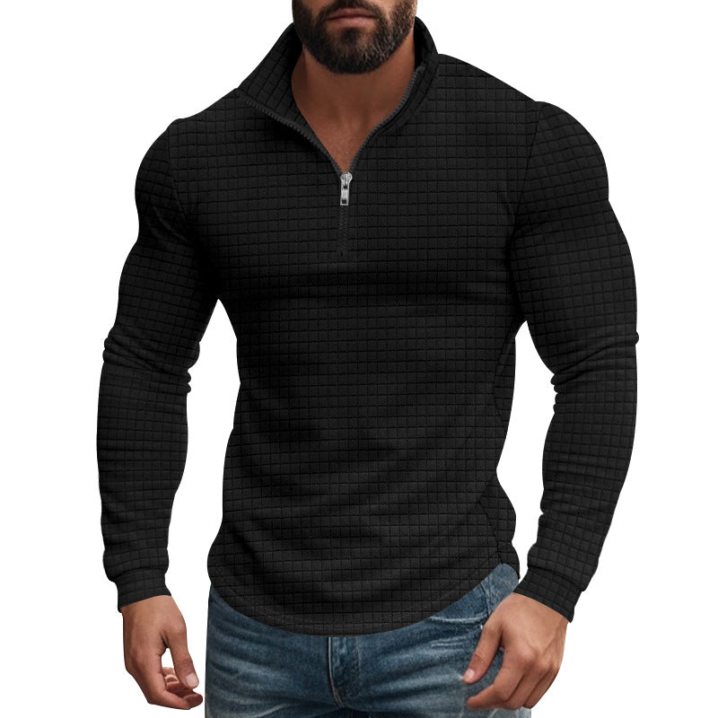 Half Zipper Small Plaid Casual Stand Collar Long Sleeve Sweater