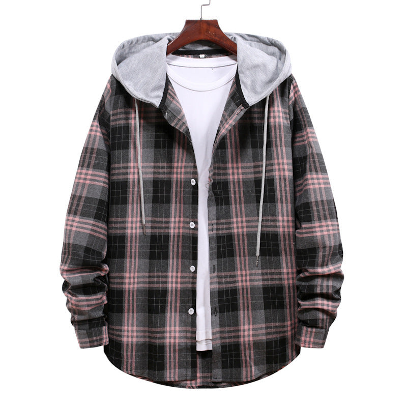 Men's Hooded Plaid Shirt Jacket