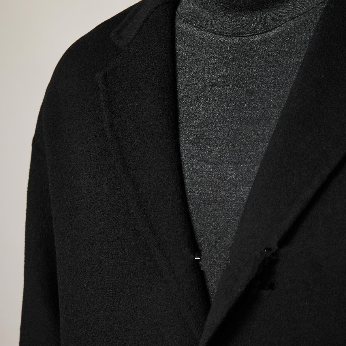 Men's Color Contrast Stitching Long Woolen Coat