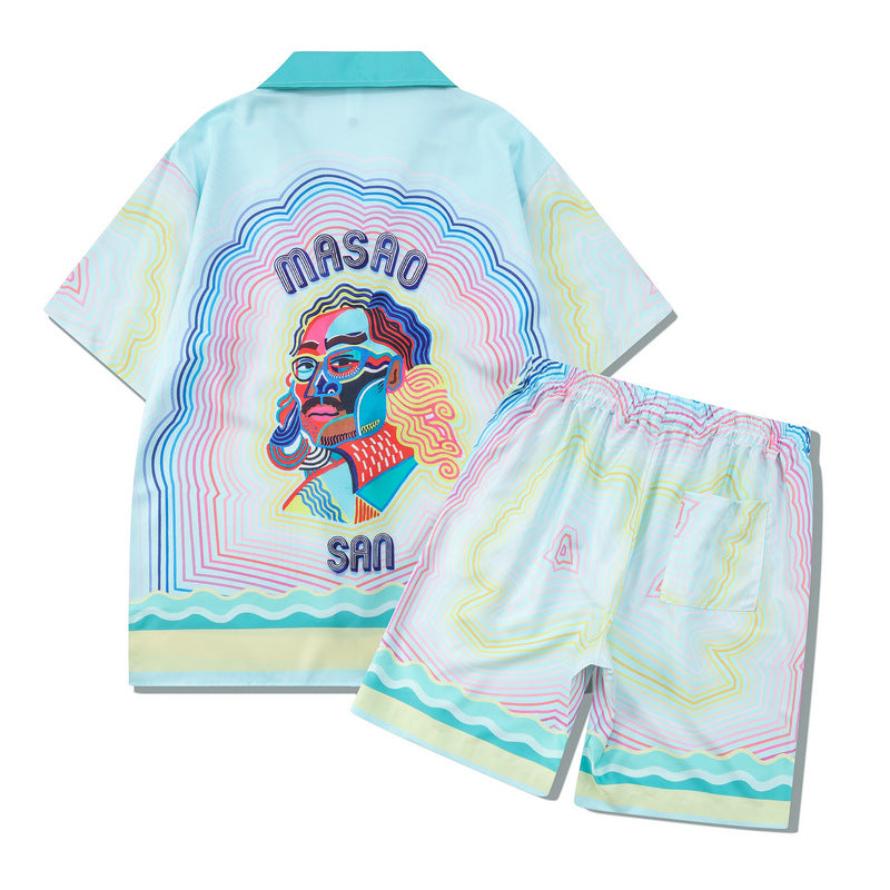 Retro Casual Beach Shirt Shorts Set