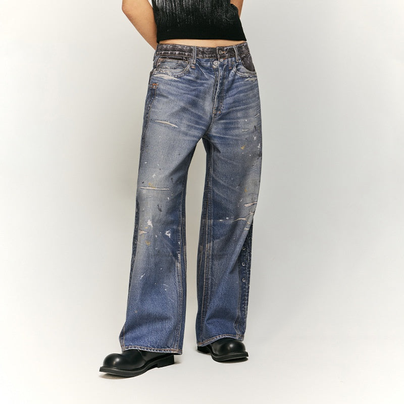Vintage Washed Ripped Digital Printing Jeans