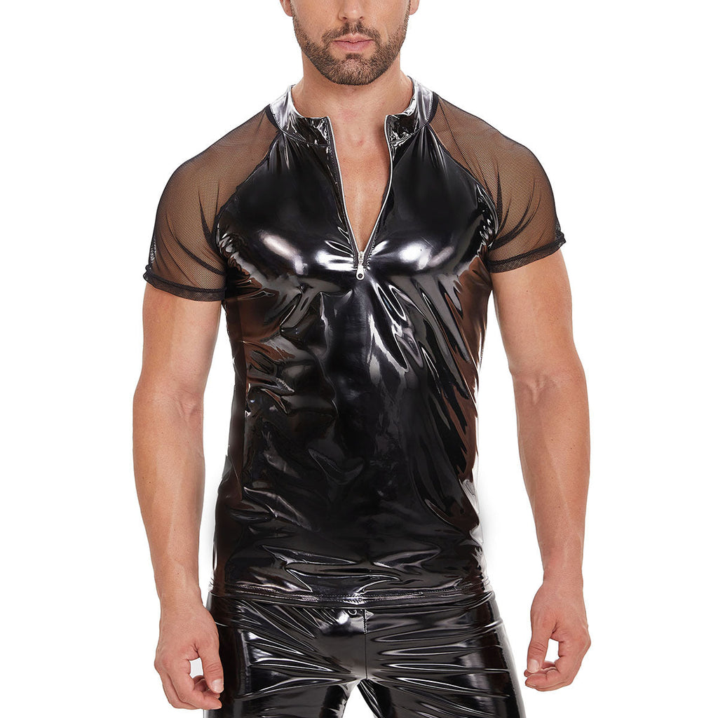 Men's PVC Bright Leather Jacket Sexy Slim-fit Short-sleeved Leather
