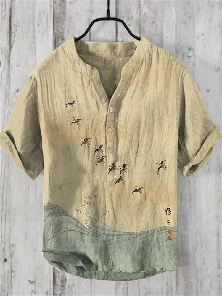 Short-sleeved Shirt 3D Printed Slub Casual Loose Pullover