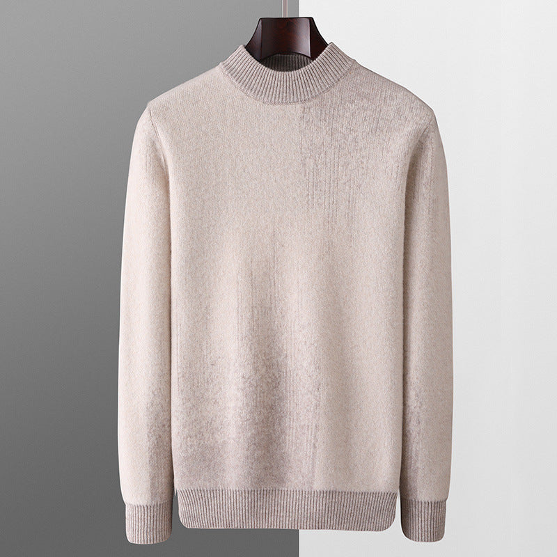 Round Neck Men's Pure Wool Color Contrast Bottoming Shirt