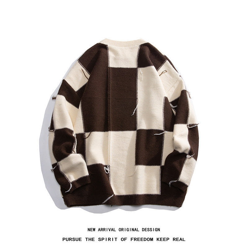 Round Neck Sweater Men's Versatile Contrast Color