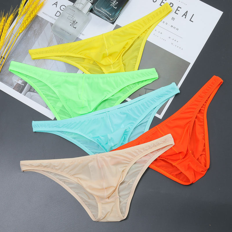 New Transparent Men's Briefs Low Waist Ice Silk Ultra-thin T-shaped