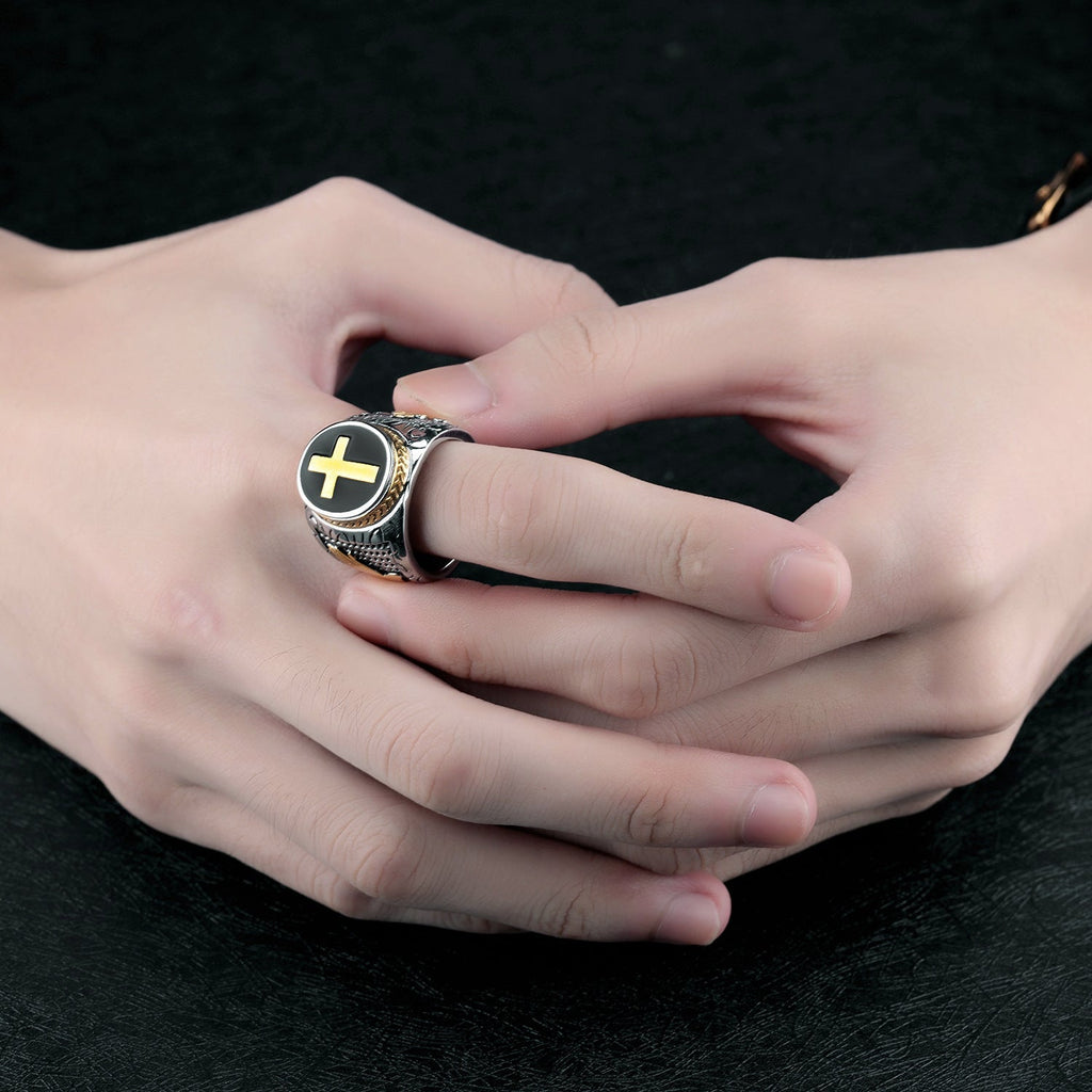 Metrosexual men's ring finger cross personality retro titanium ring