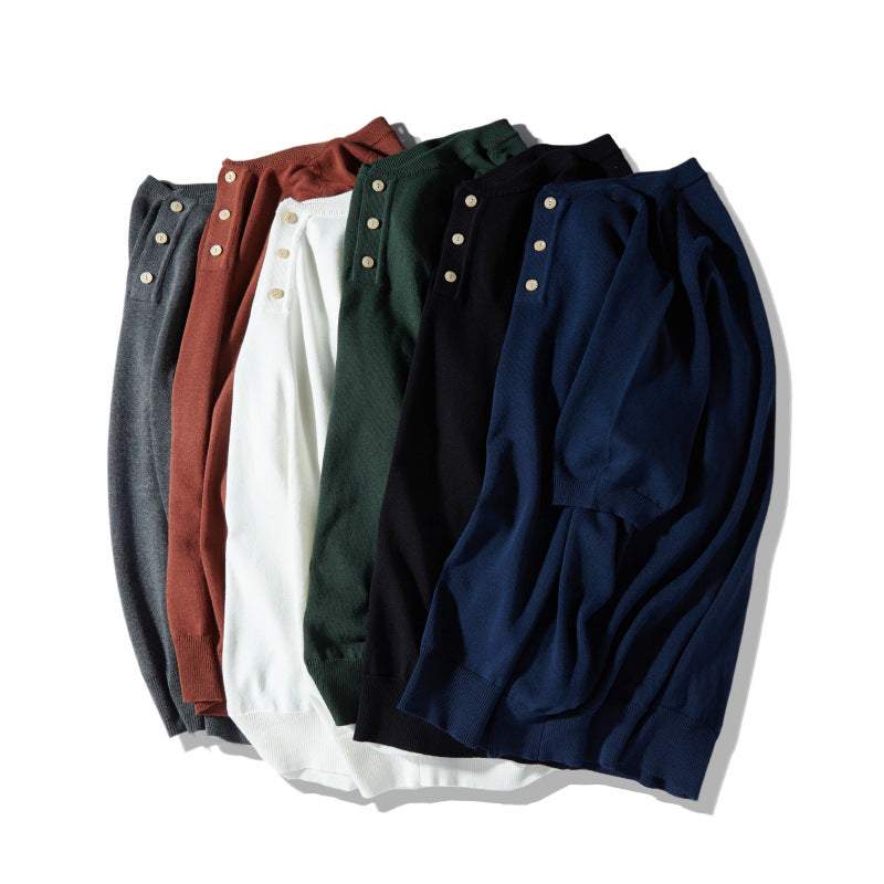 Heavy Thick Knitwear Henry Collar T-shirt
