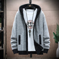 New Men's Hooded Plus Fleece Sweater Coat Youth Casual Solid Color Cardigan Knitted Sweater