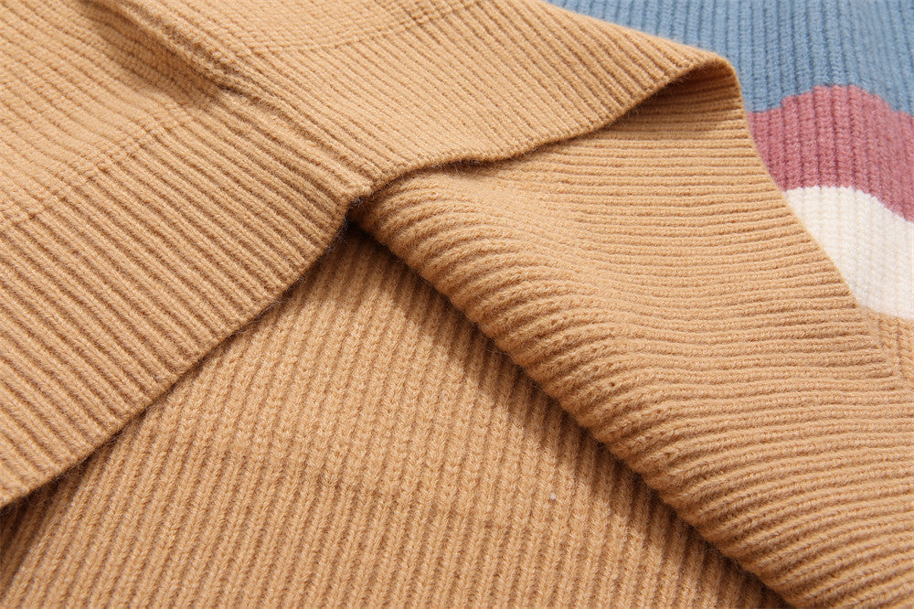 Irregular Color-block Panel Crew Neck Sweater