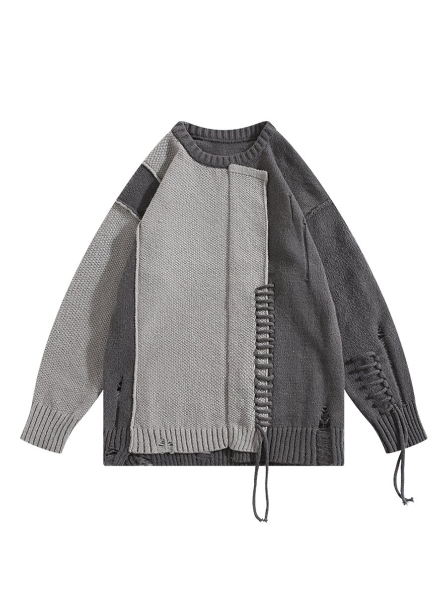 Niche Irregular Stitching Contrast Color Hand-woven Sweater