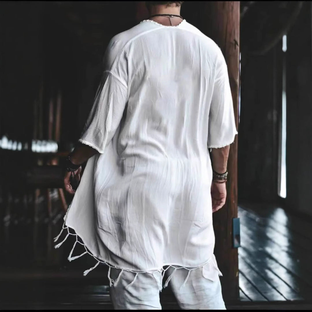 Men's Casual Cardigan Beach Tassel Sun Protection Clothing