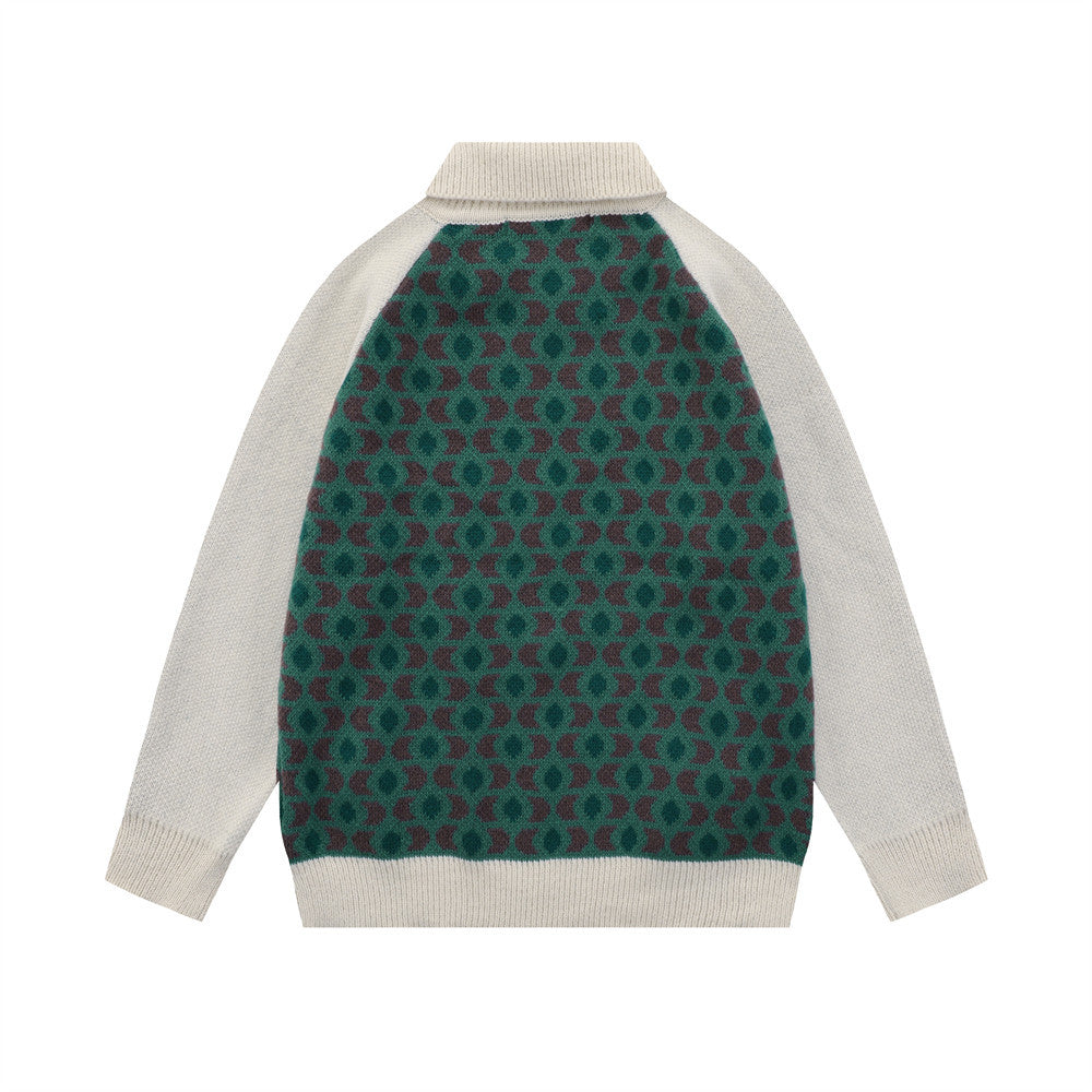 HoodieStreet Trend Contrast Patchwork Raglan Sleeve Hooded Knit Cardigan