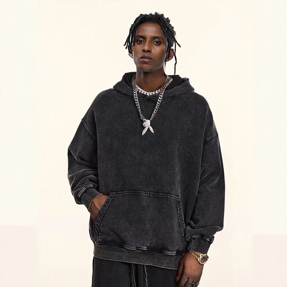 Heavy Fleece-lined Thickened Retro Washed hoodie