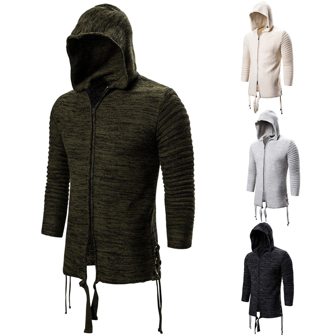 Fashion Slim Solid Color Men's Sweater Hooded Zipper Plus Size Sweater