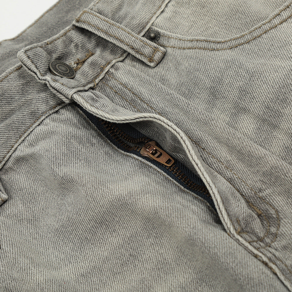 Punk Vintage Wash Denim Straight Wide Leg Pants Men