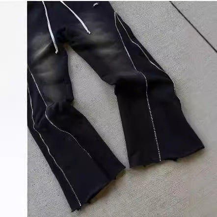 Retro Washed Casual Sports Pants Zipper Decorations High Street
