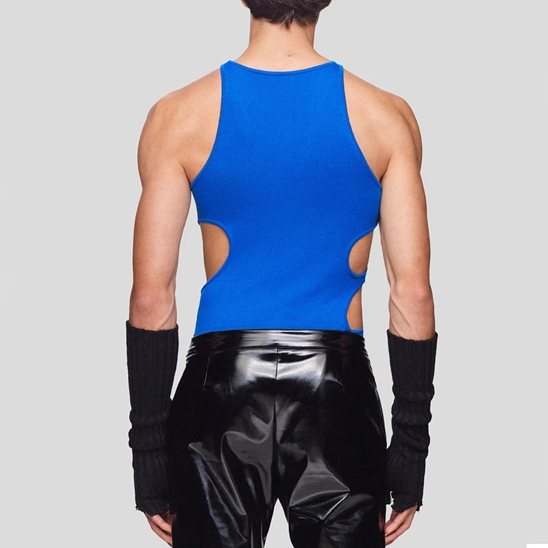 Personalized Sling Double-shoulder Strap Hollow Knitted Vest Stretch Slim Men