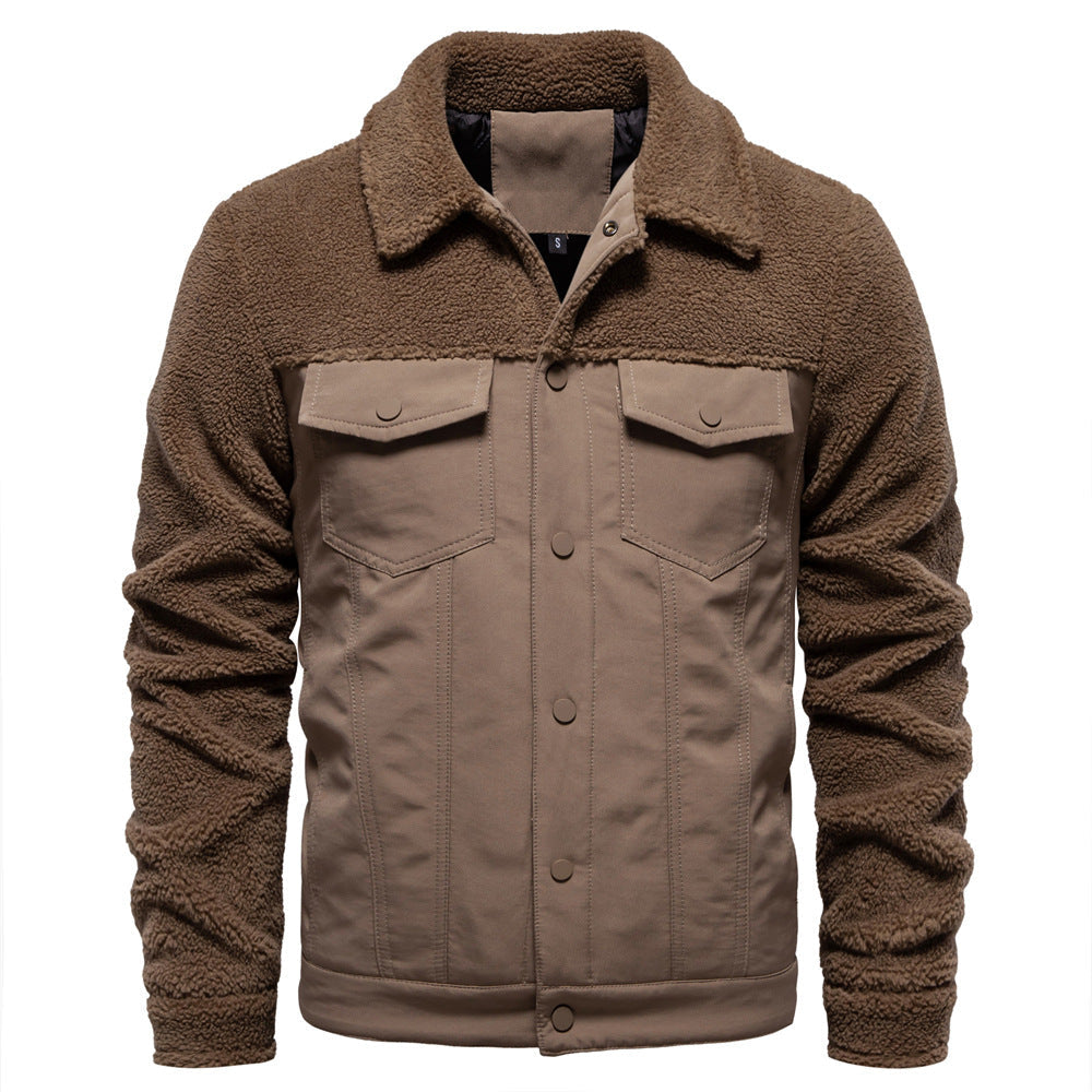 Men's New Jacket Fashion Casual Patchwork Lamb Wool Coat