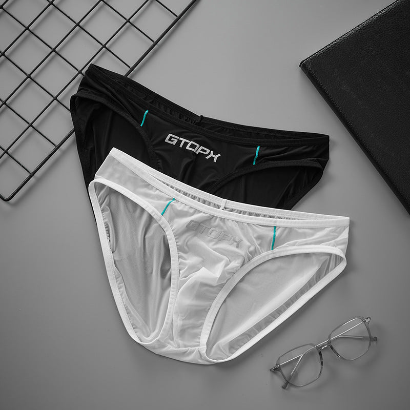 Men's Letter Printed Ice Silk Thin Low Waist Briefs Underwear