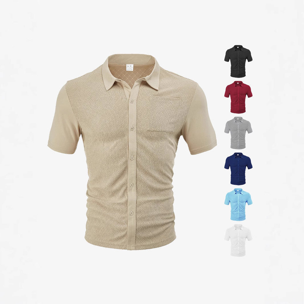 Loose Breathable Lapel Cardigan Jacquard Short Sleeve