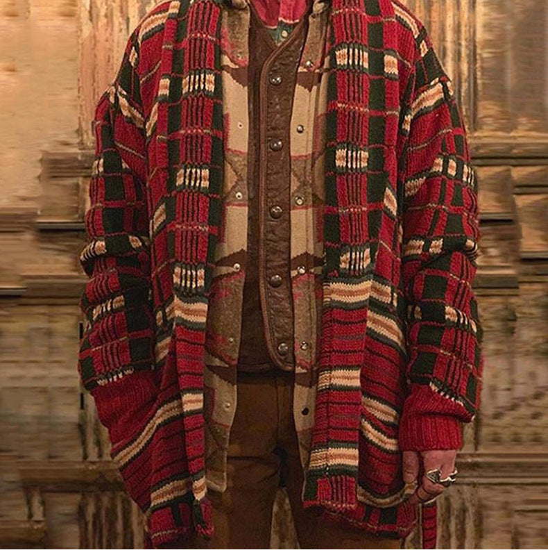 Men's Fashion Plaid Knitted Cardigan