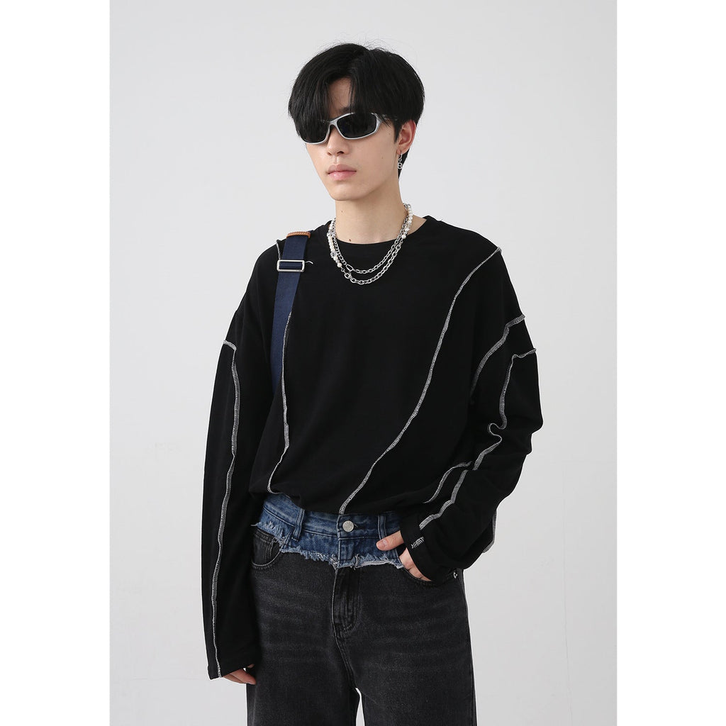 Irregular Topline Design Couples Long Sleeve T-Shirt