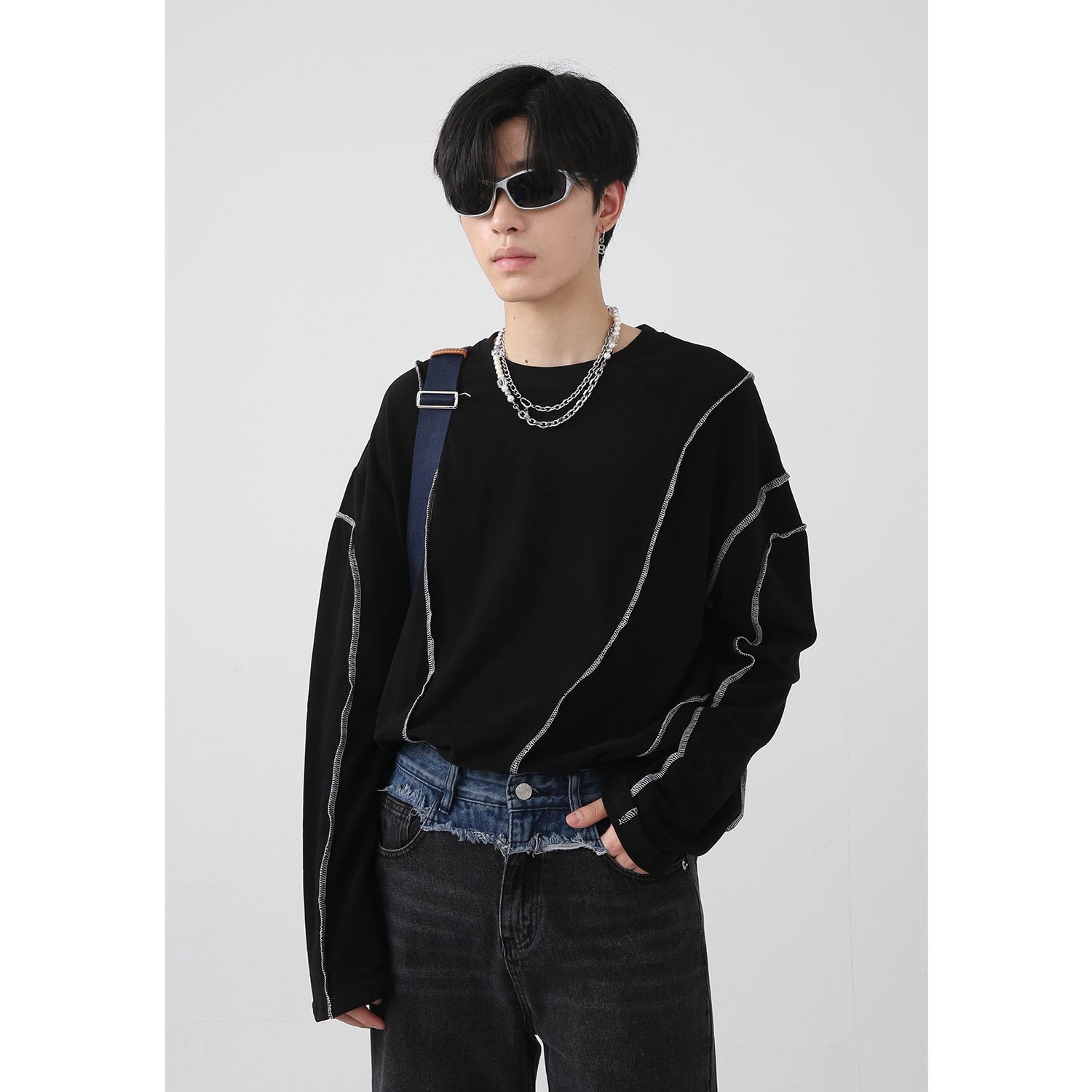 Irregular Topline Design Couples Long Sleeve T-Shirt