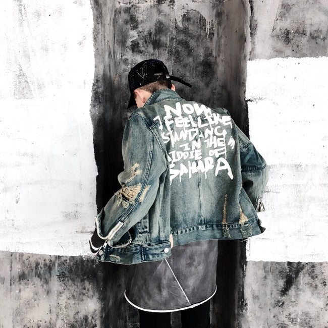 letter printed Graffiti font black blue men and women jacket