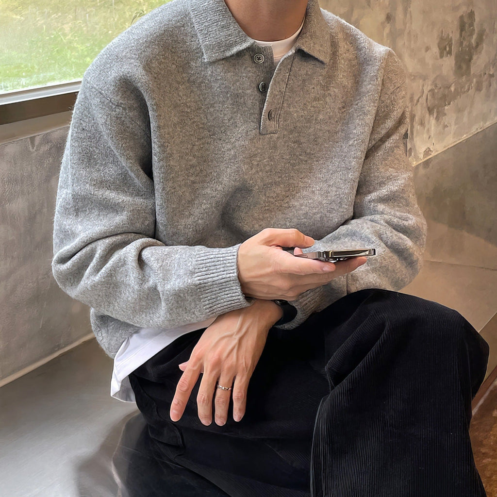 Polo Collar Sweater Men's Autumn And Winter Long Sleeve Lapel Knitwear