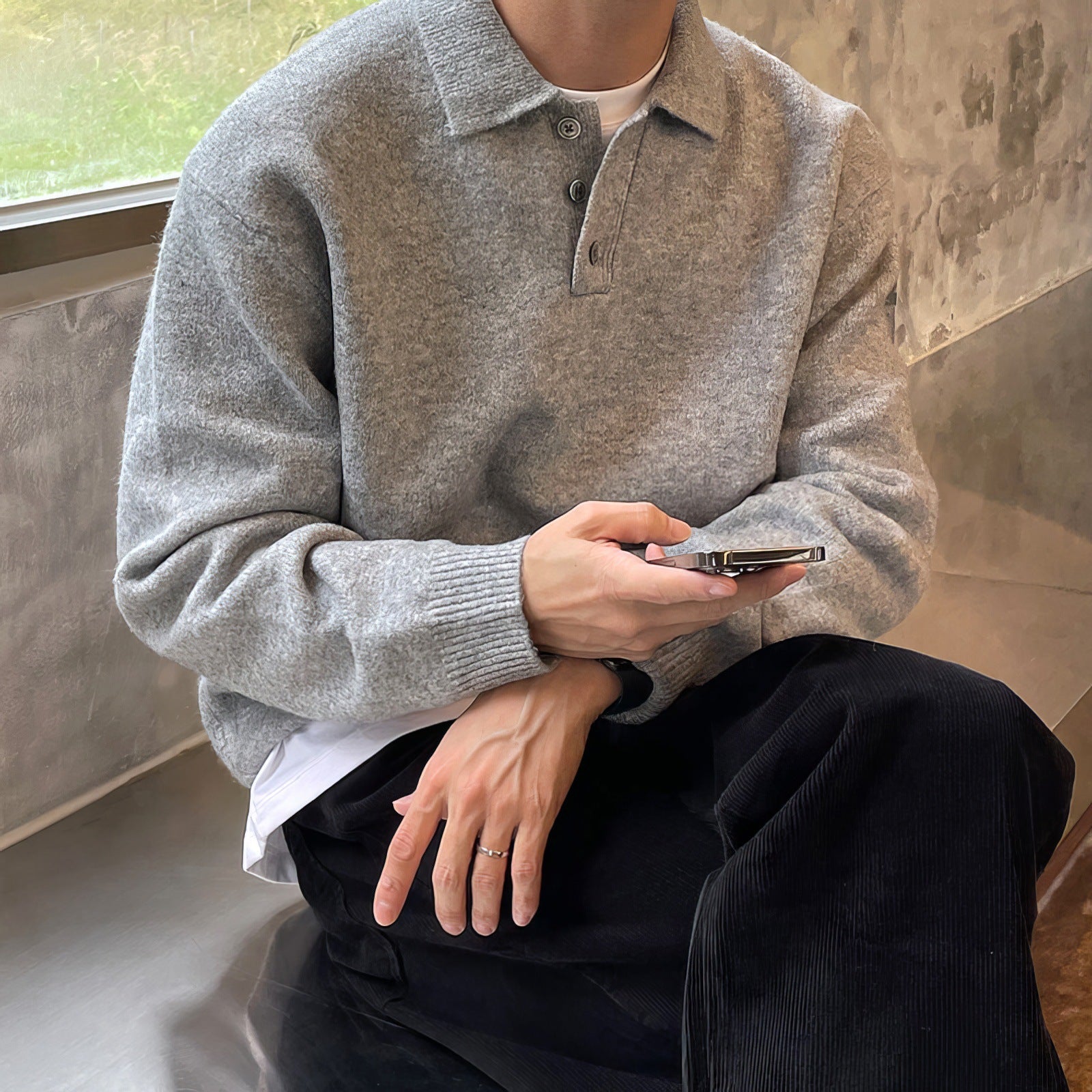 Polo Collar Sweater Men's Autumn And Winter Long Sleeve Lapel Knitwear