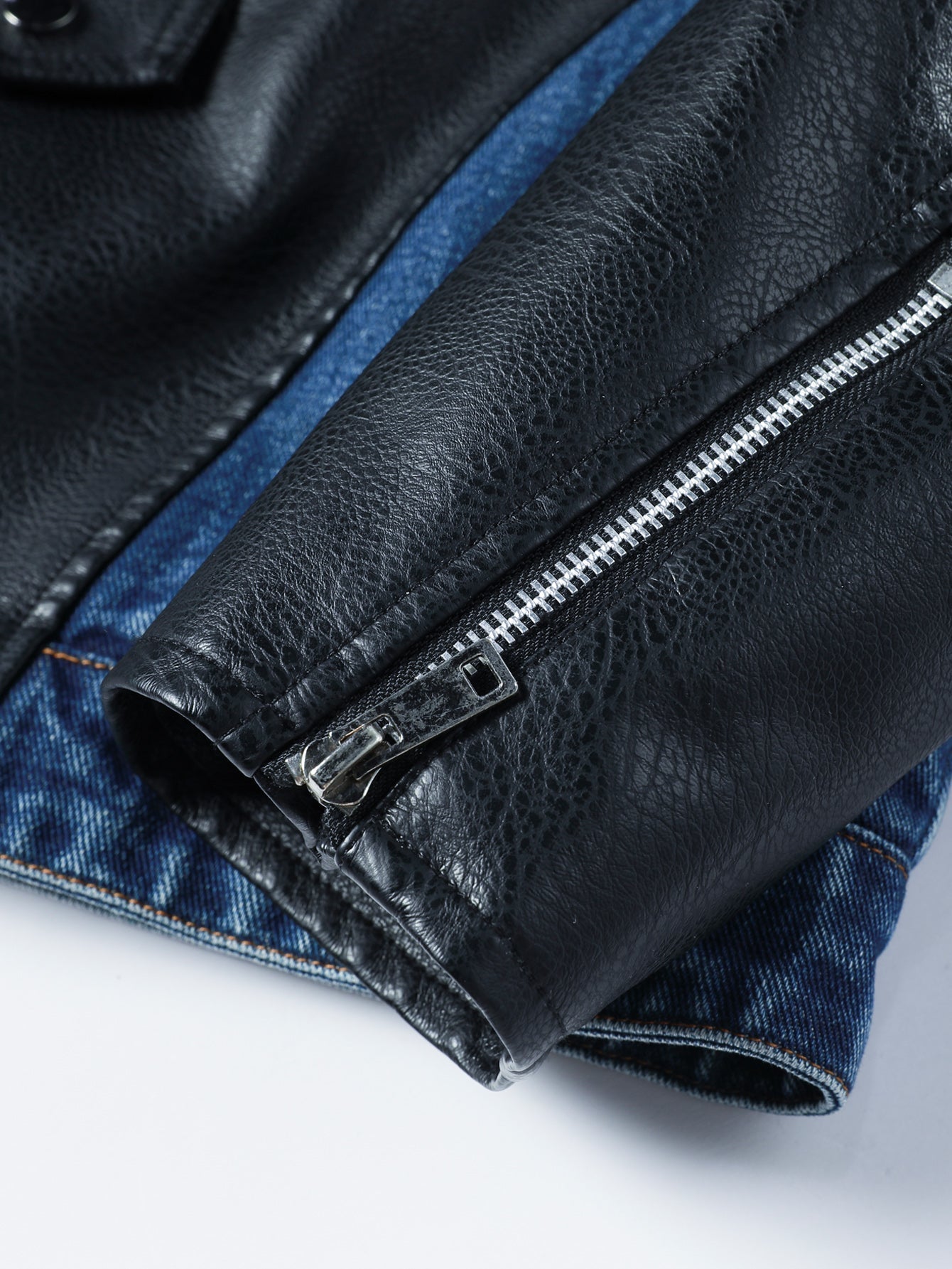 Men's Patchwork Denim Jacket, Diagonal Zipper Collared Work Jacket
