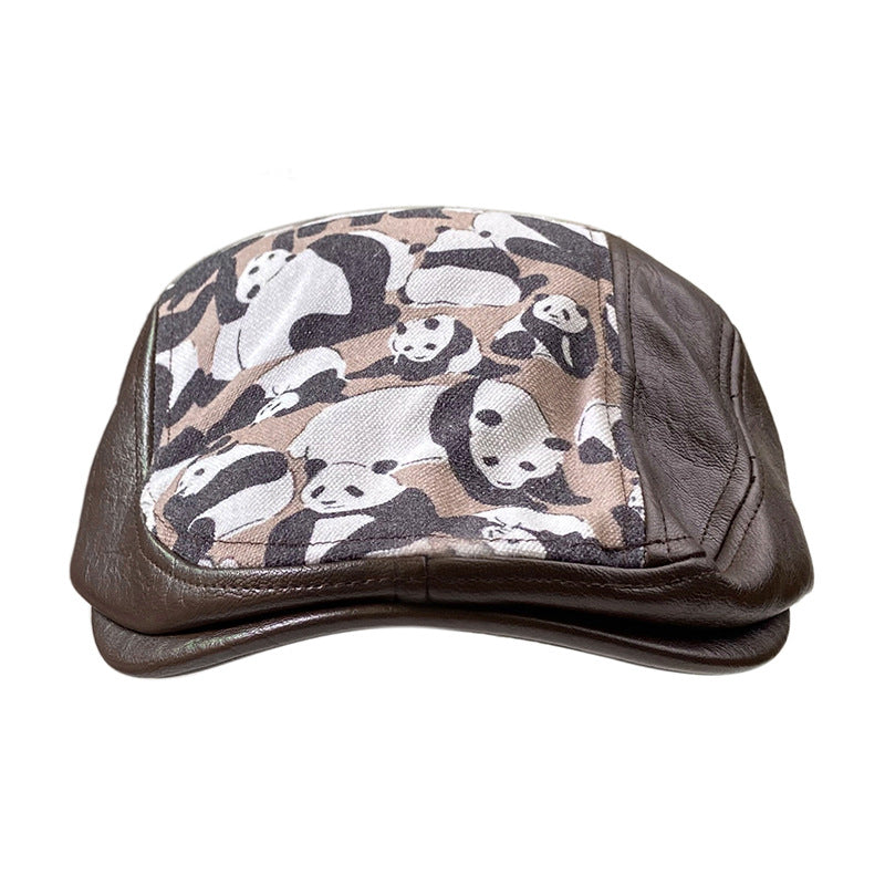 Autumn Winter Retro PU Leather Stitching Advance Hats