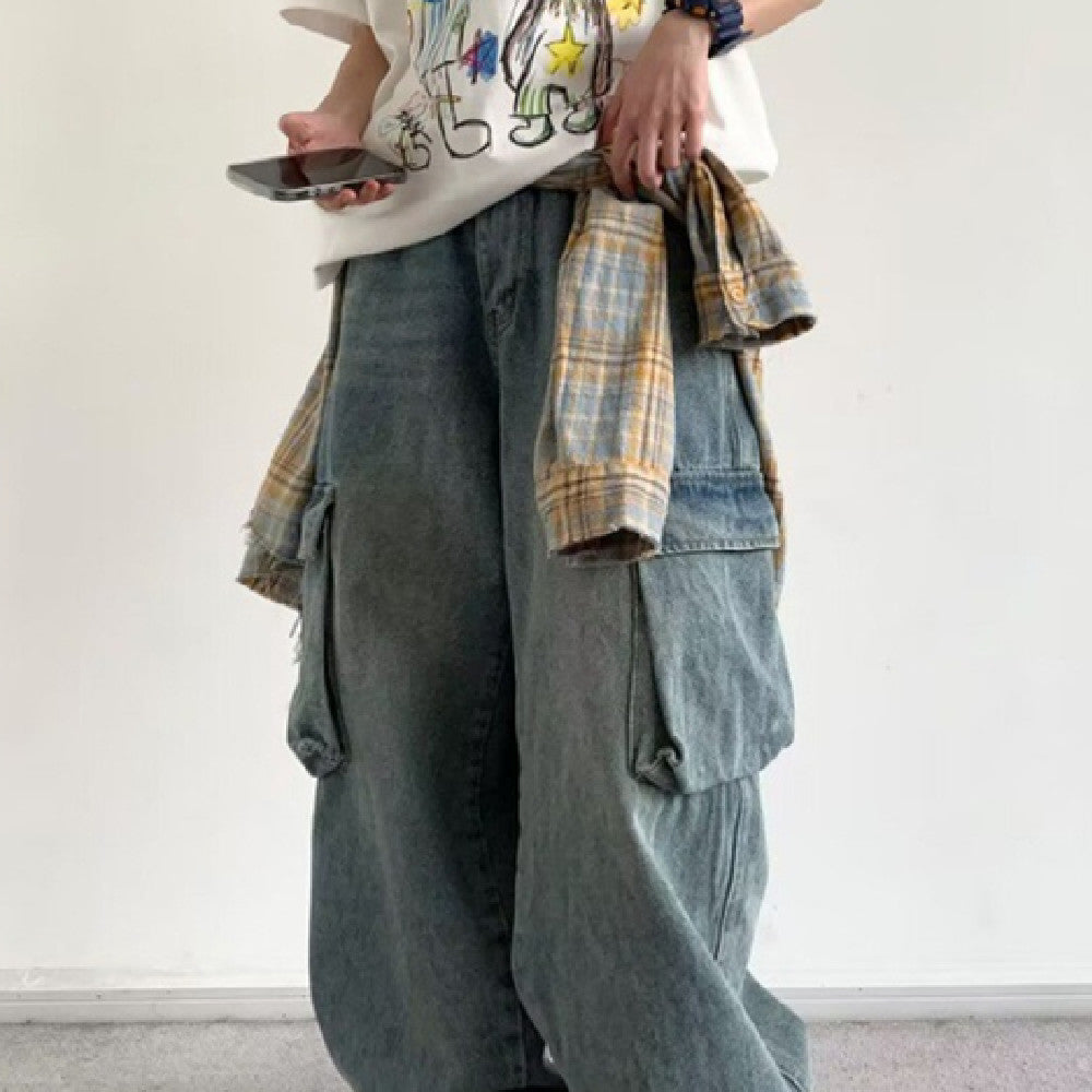 Retro Overalls Male Straight-leg Wide-leg Pants