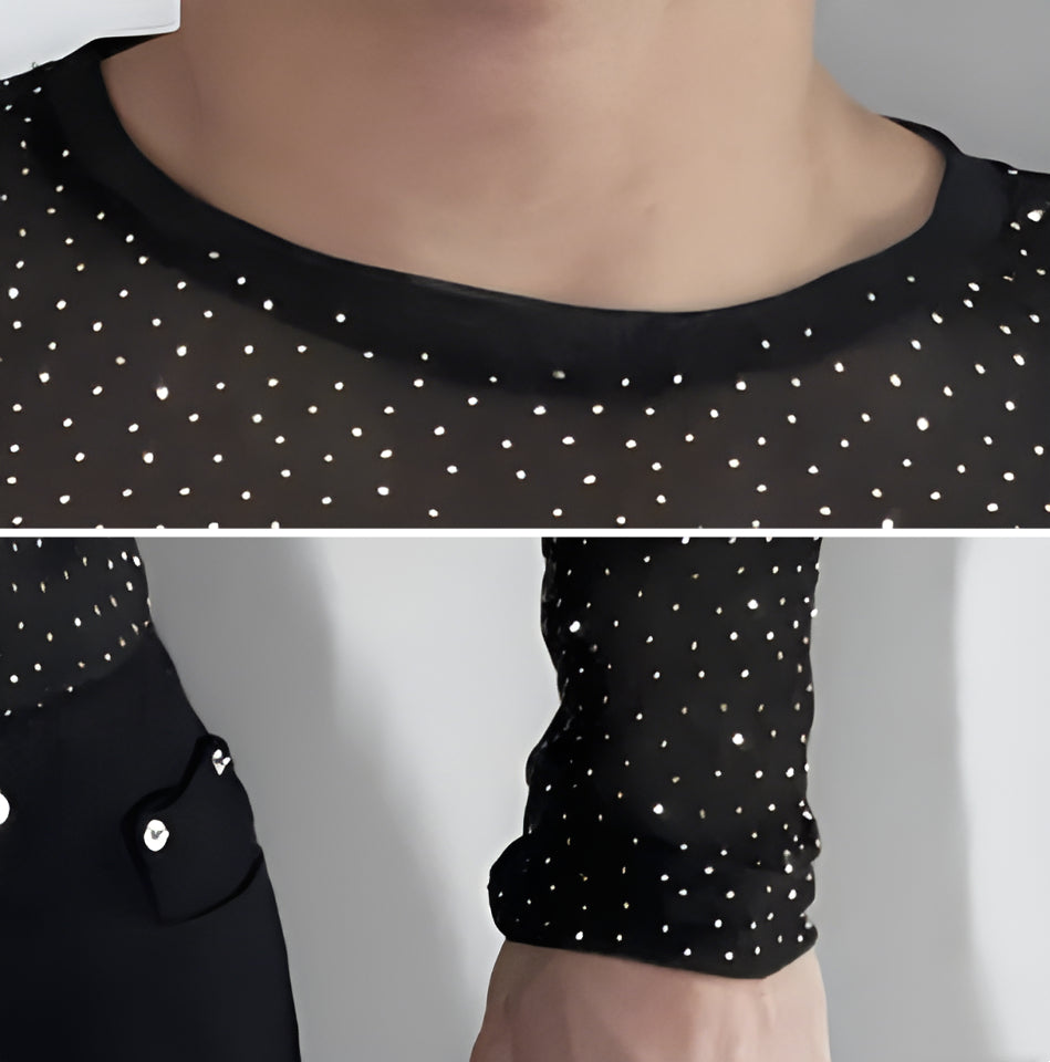 Translucent Mesh Slim Long Sleeve T-shirt