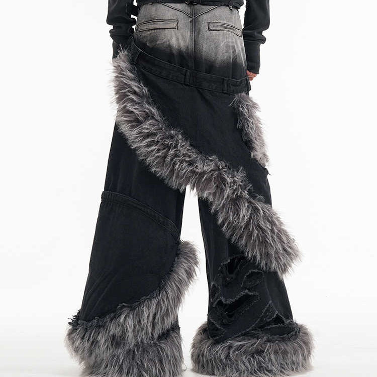 Fake Two-piece Pu Handsome High-grade Jeans For Men