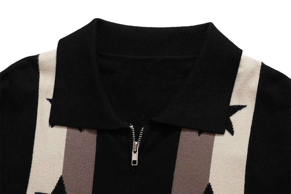 Jacquard Pentagram Lapel Knit Sweater Jacket Men's
