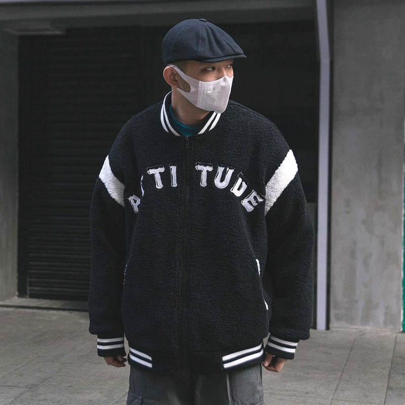 Men's Stand Collar Plush Embroidered Cotton Coat